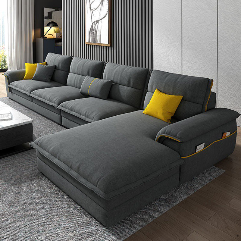 Contemporary Reversible Chaise Sofa with Removable Cushions Slipcovered Sofa