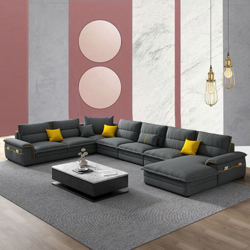 Contemporary Reversible Chaise Sofa with Removable Cushions Slipcovered Sofa