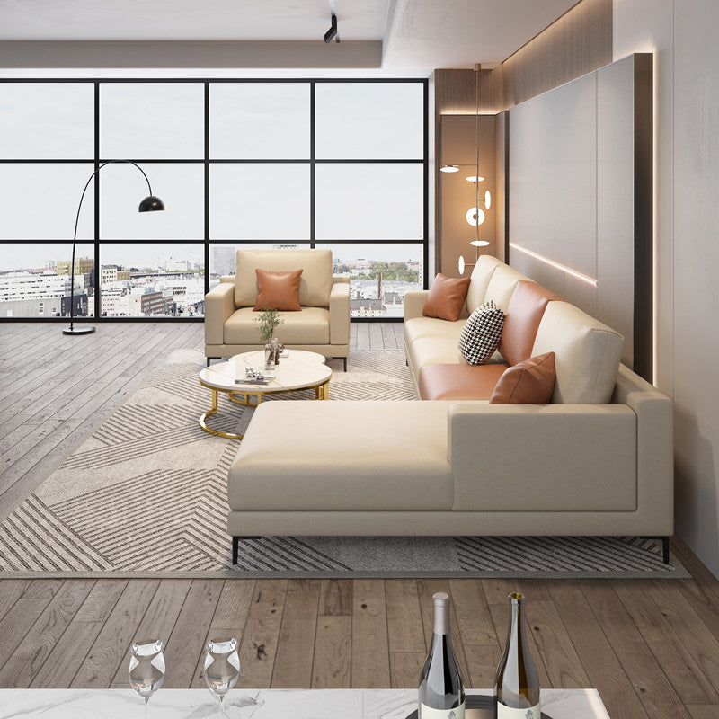 124.01" D x 62.99" W x 35.43" H Faux Leather Square Arm Sofa with Bolster Pillows