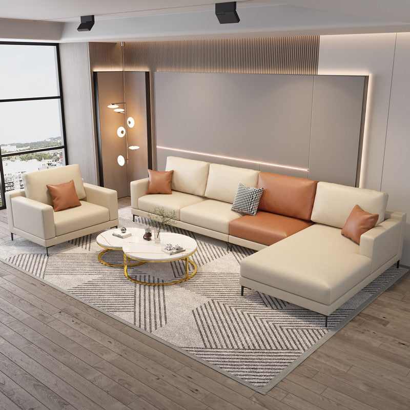 124.01" D x 62.99" W x 35.43" H Faux Leather Square Arm Sofa with Bolster Pillows