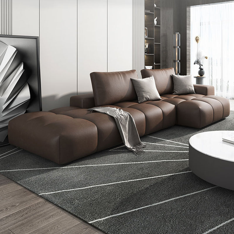 American Traditional Faux Leather Cushions Sectionals 37.4"High Square Arm Sofa,Dark Brown