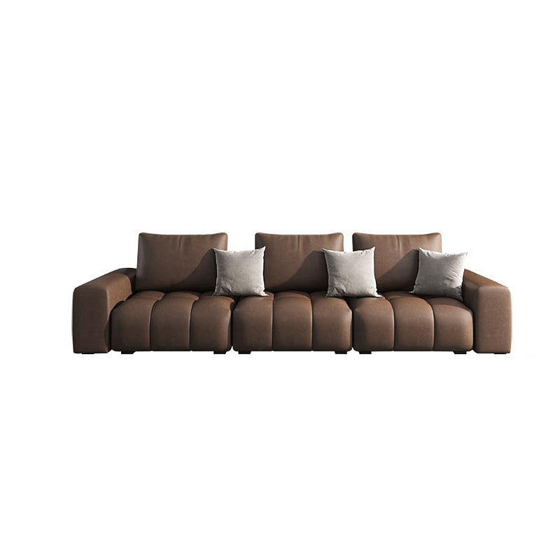 American Traditional Faux Leather Cushions Sectionals 37.4"High Square Arm Sofa,Dark Brown