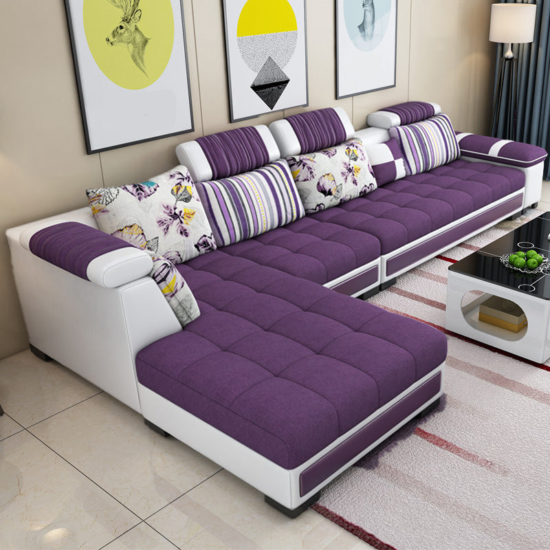 Contemporary Sewn Pillow Back Sofa 138.83"D x 68.9"W x 35.43"H Pillow Top Arm Sofa