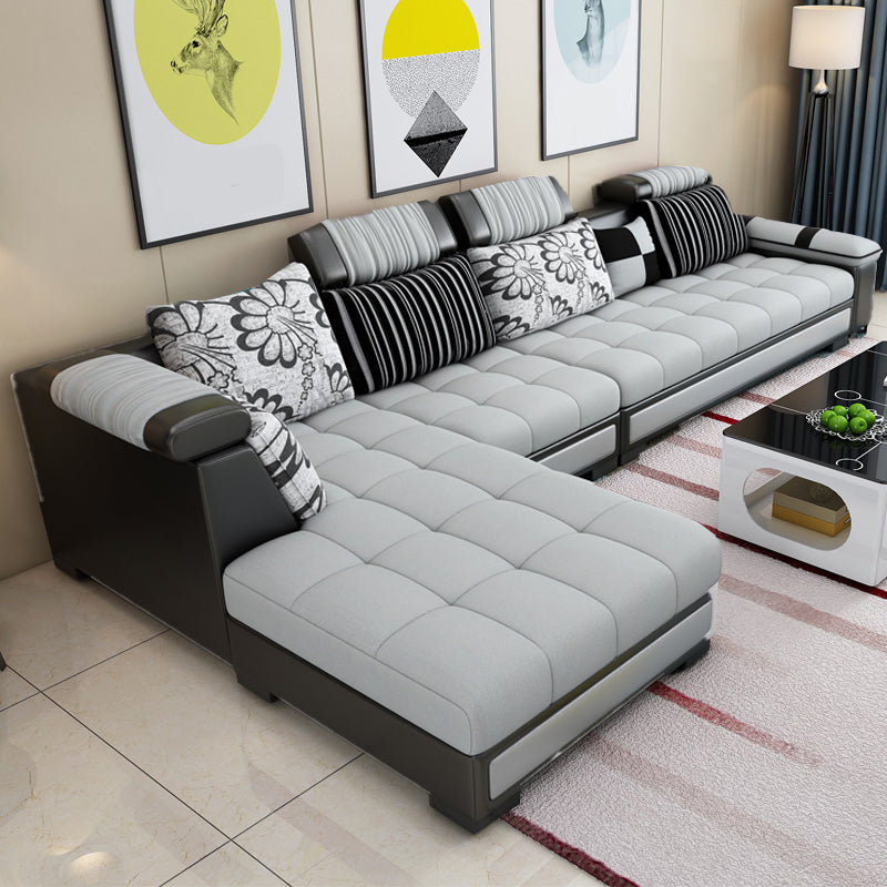 Contemporary Sewn Pillow Back Sofa 138.83"D x 68.9"W x 35.43"H Pillow Top Arm Sofa