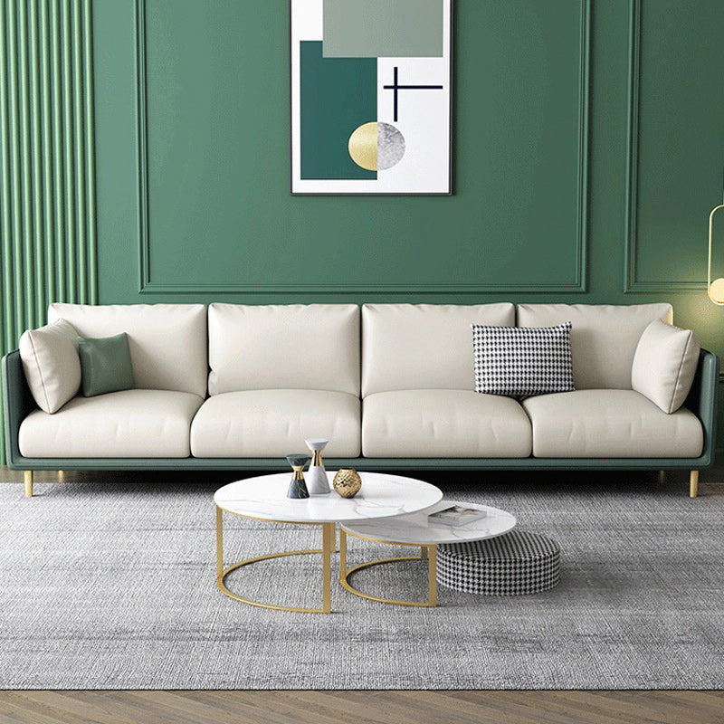 Green and White Stain Resistant Settee Sofa Leather Square Arm Loveseat