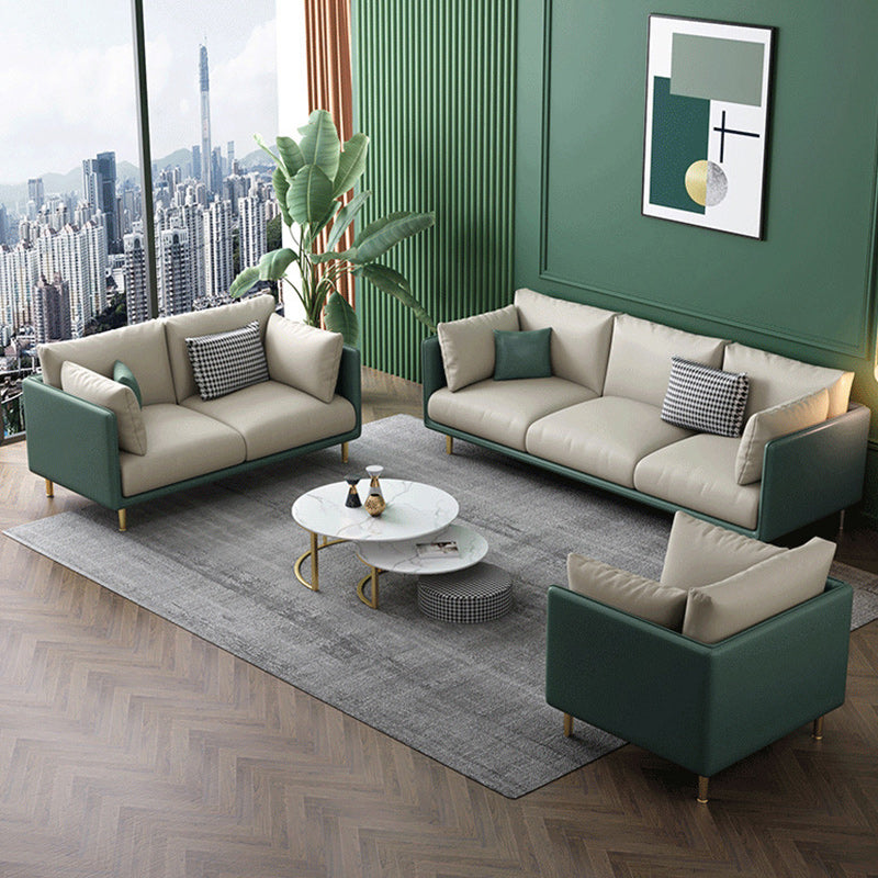 Green and White Stain Resistant Settee Sofa Leather Square Arm Loveseat