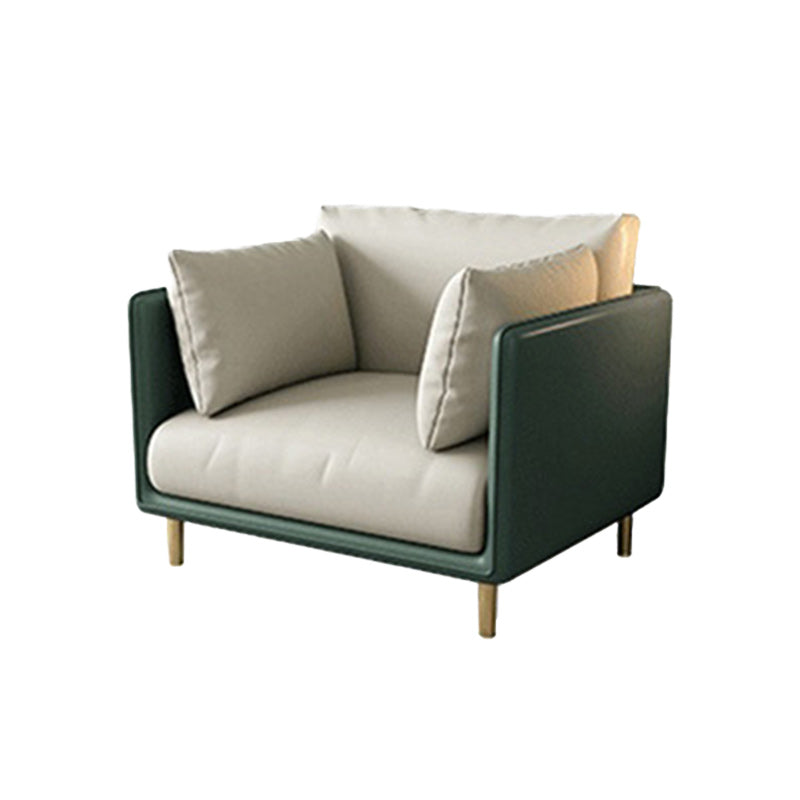 Green and White Stain Resistant Settee Sofa Leather Square Arm Loveseat