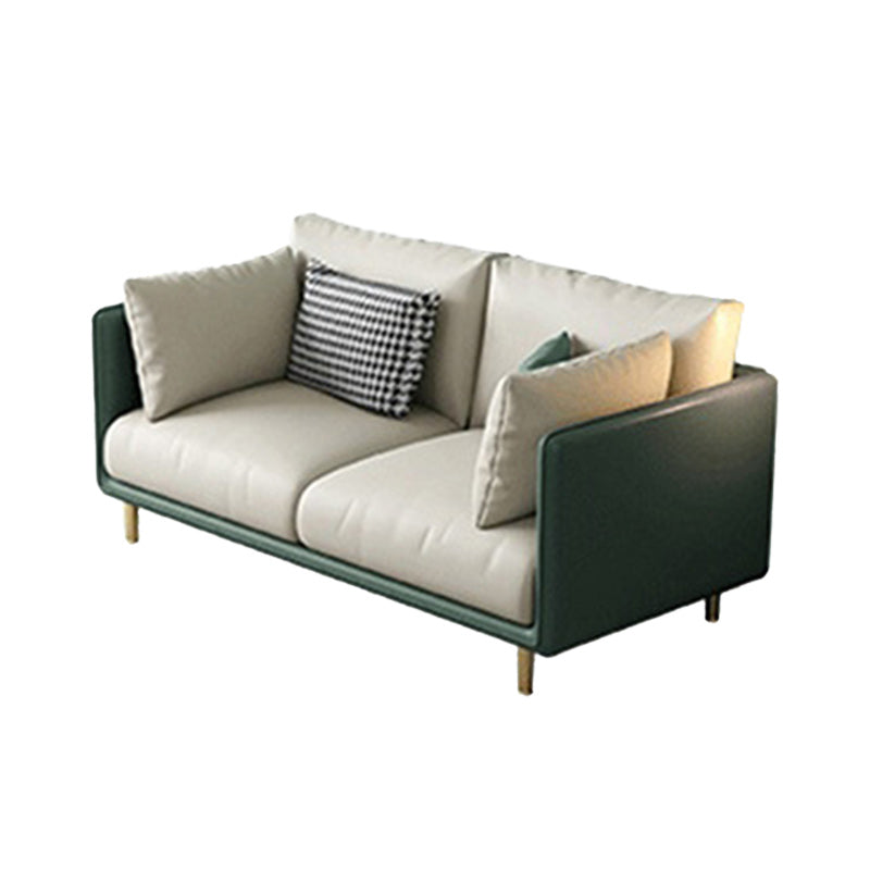 Green and White Stain Resistant Settee Sofa Leather Square Arm Loveseat