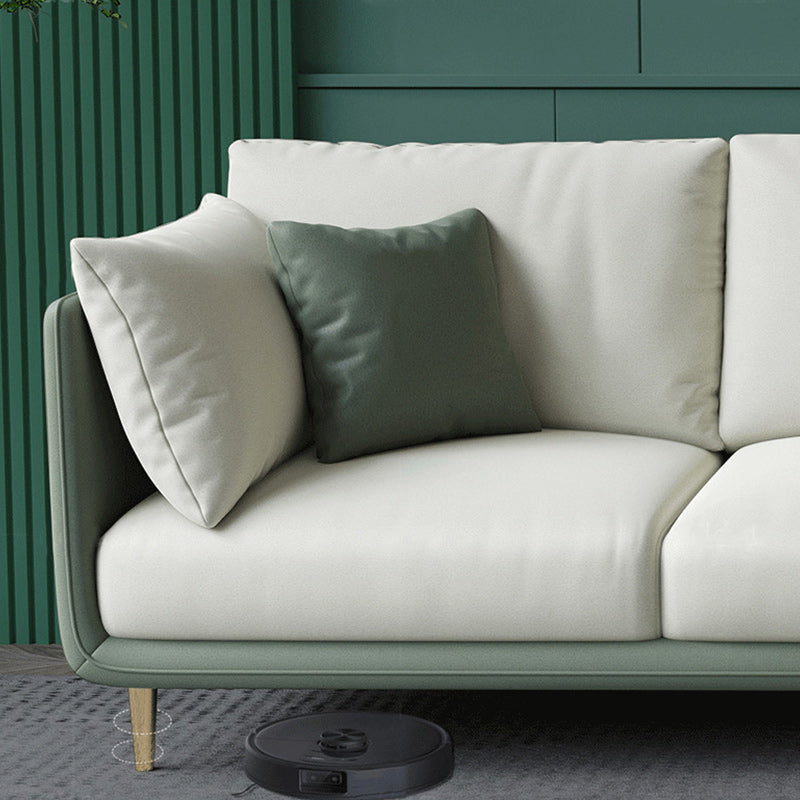 Green and White Stain Resistant Settee Sofa Leather Square Arm Loveseat