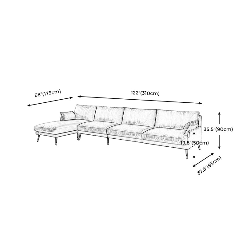 Mid-Century Modern Brown Leather Sectional Recessed Arm Sofa with Pillows