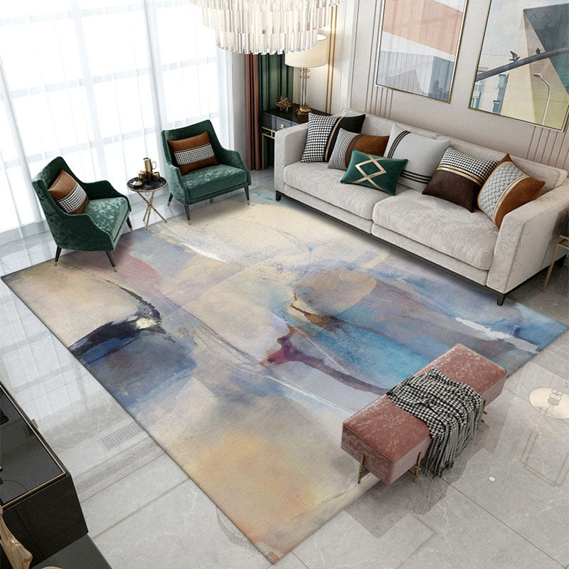 Yellow Graphic Rug Polyester Modern Area Rug Non-Slip Backing Rug for Living Room