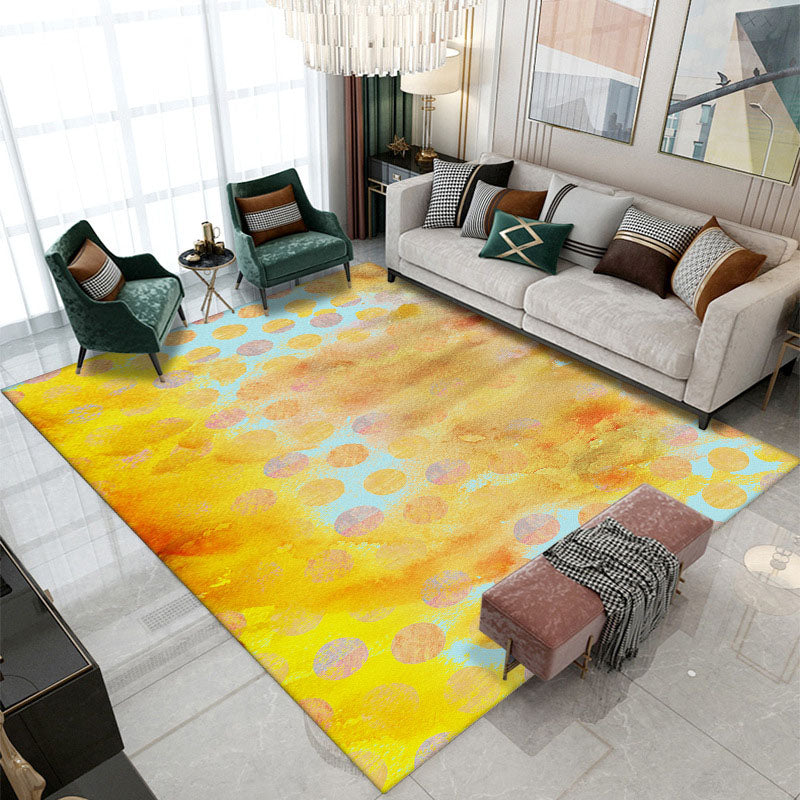 Yellow Graphic Rug Polyester Modern Area Rug Non-Slip Backing Rug for Living Room