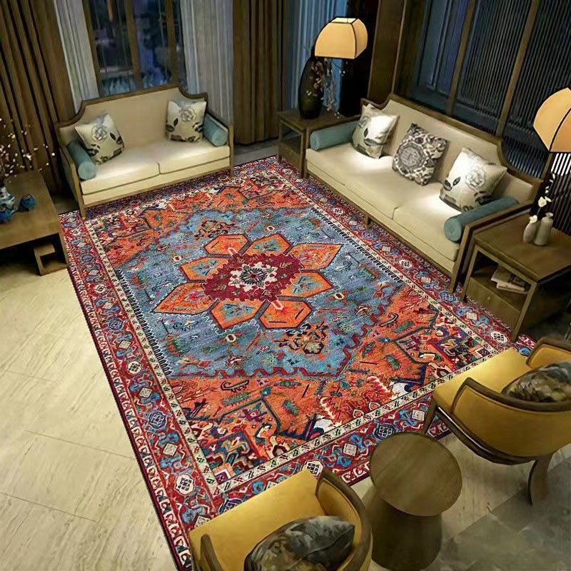 Rot traditioneller Teppich Polyester Grafik Teppich Färbung widerstandsfähiger Teppich für Wohnzimmer