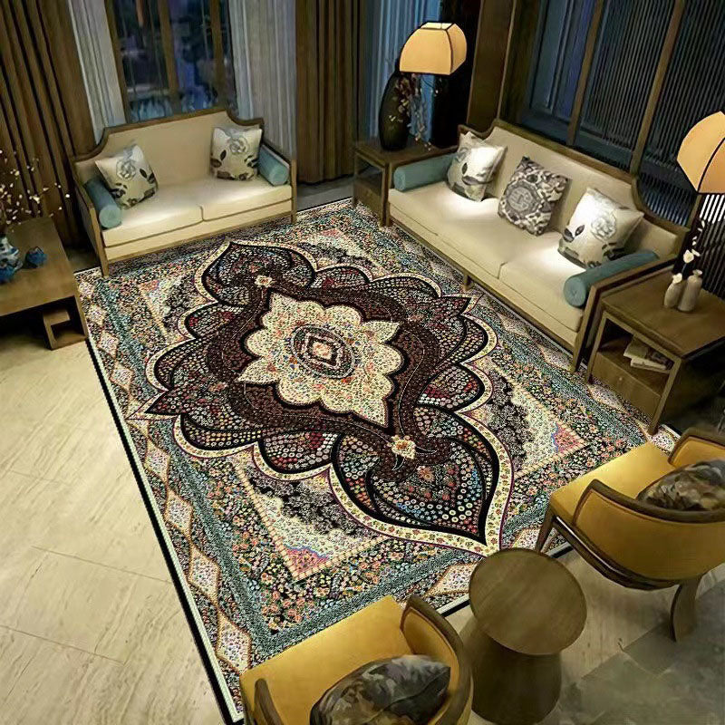 Red Traditional Rug Polyester Graphic Rug Stain Resistant Rug for Living Room
