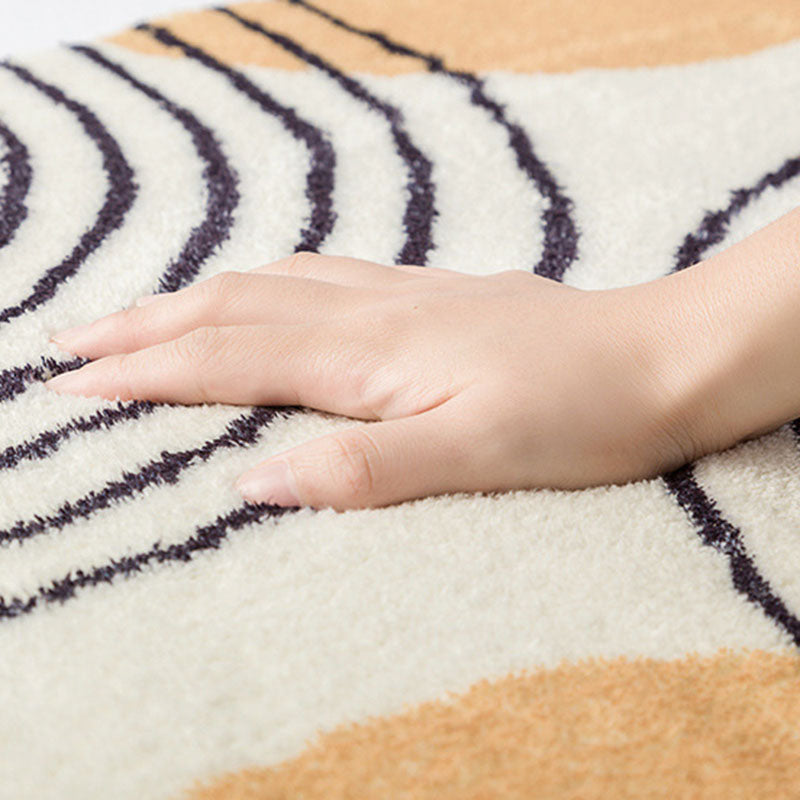 Beige Line Rug Polyester Modern Area Rug Non-Slip Backing Rug for Home Decor