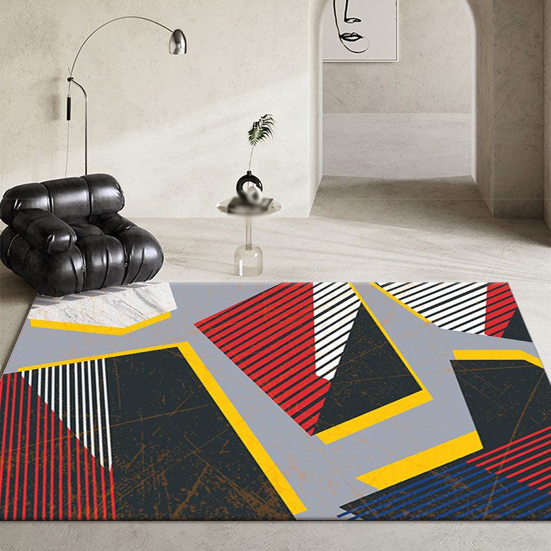 Black Modern Rug Polyester Pattern Rug Washable Area Rug for Living Room