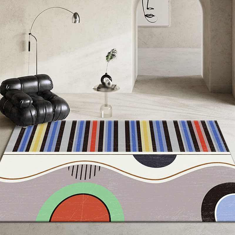 Black Modern Rug Polyester Pattern Rug Washable Area Rug for Living Room
