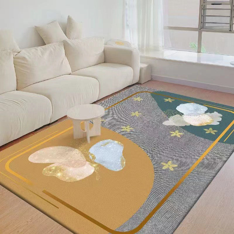 Orange Grid Pattern Rug Polyester Modern Rug Washable Rug for Living Room