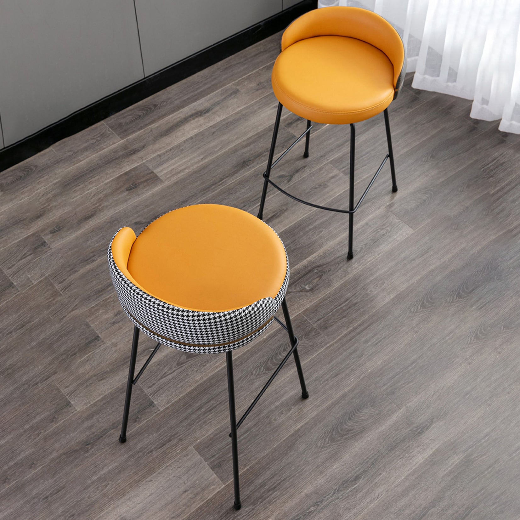 Contemporary Bar and Counter Stool Low Back Stool with 4 Legs in Black