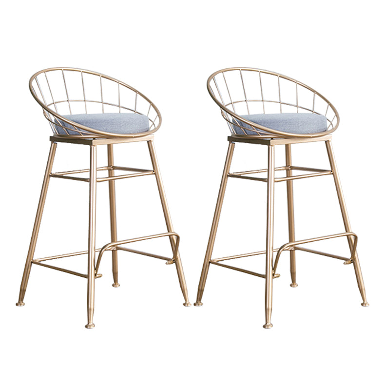 Glam Metal Bar and Counter Stool Round Low Back Stool with 4 Legs