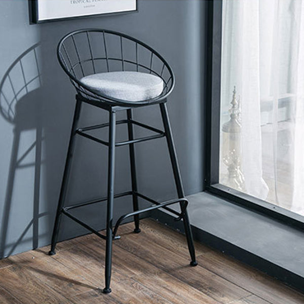 Glam Metal Bar and Counter Stool Round Low Back Stool with 4 Legs