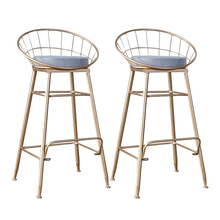 Glam Metal Bar and Counter Stool Round Low Back Stool with 4 Legs