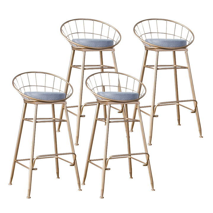 Glam Metal Bar and Counter Stool Round Low Back Stool with 4 Legs
