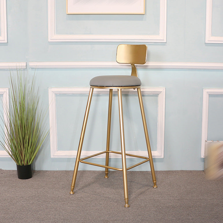 Glam Metal Bar and Counter Stool Low Back Stool with 4 Gold Legs