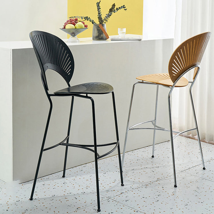 Contemporary Wood Bar and Counter Stool Low Back Stool with 4 Legs