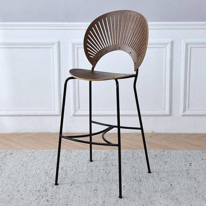 Contemporary Wood Bar and Counter Stool Low Back Stool with 4 Legs