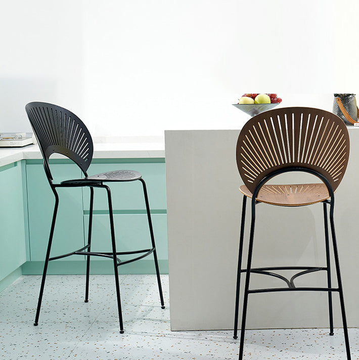 Contemporary Wood Bar and Counter Stool Low Back Stool with 4 Legs