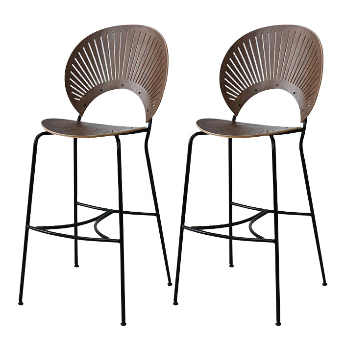 Contemporary Wood Bar and Counter Stool Low Back Stool with 4 Legs