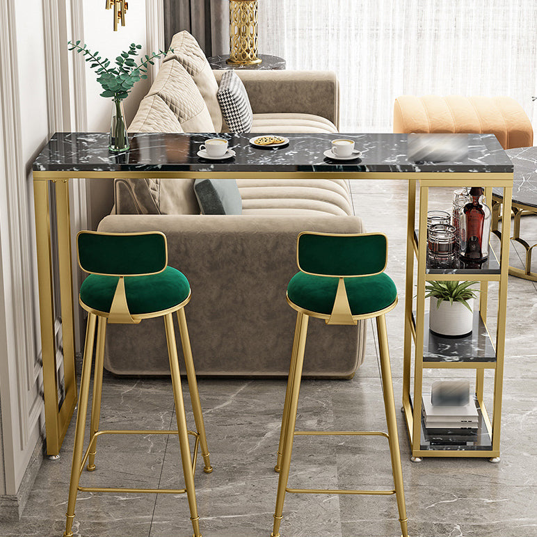 Glam Round Bar and Counter Stool Low Back Stool with 4 Gold Legs