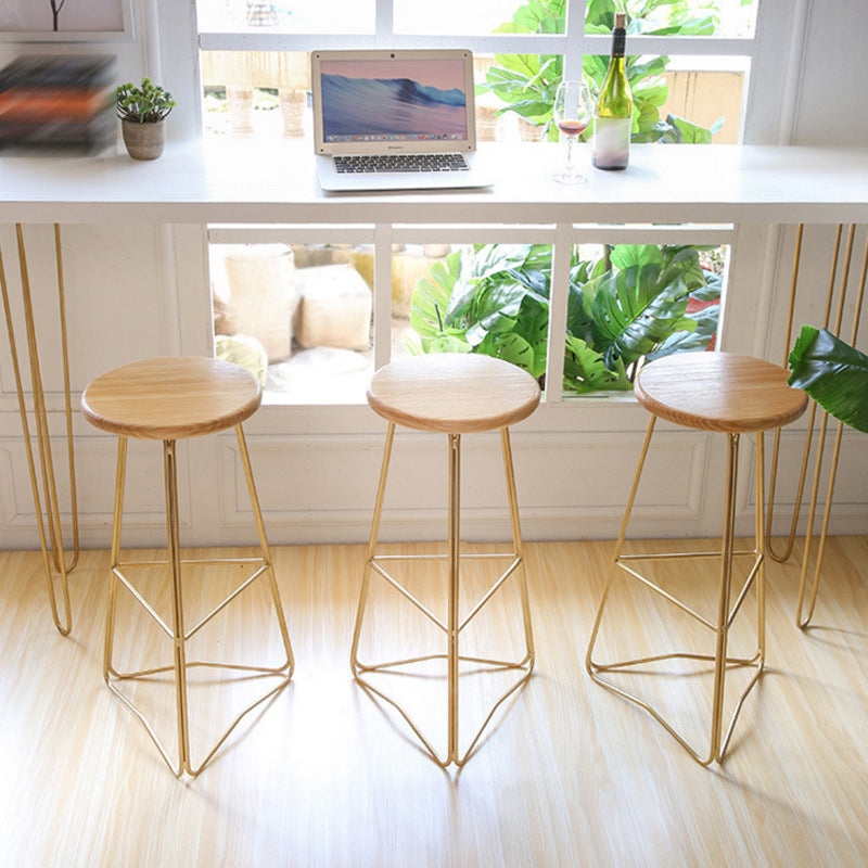 Contemporary Bar and Counter Stool Backless Stool with Metal Base