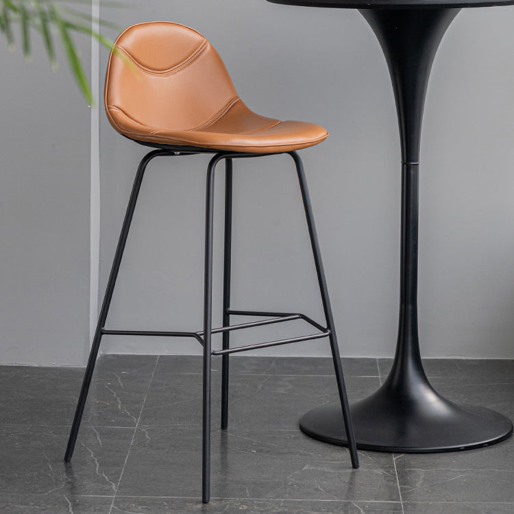 Minimalist Style Leather Counter Stool Low Back Stools with Metal Legs