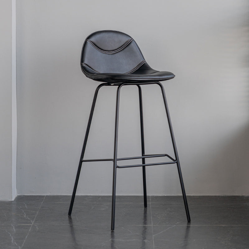 Minimalist Style Leather Counter Stool Low Back Stools with Metal Legs