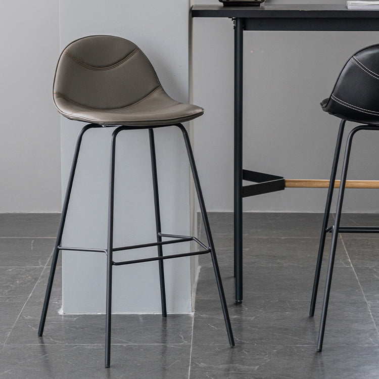Minimalist Style Leather Counter Stool Low Back Stools with Metal Legs