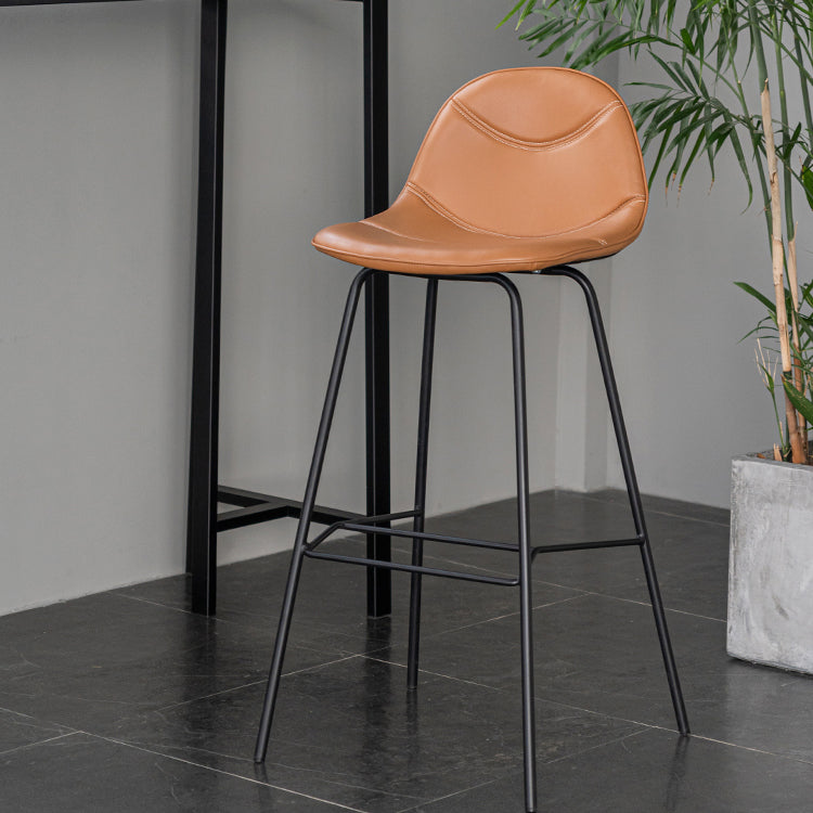 Minimalist Style Leather Counter Stool Low Back Stools with Metal Legs