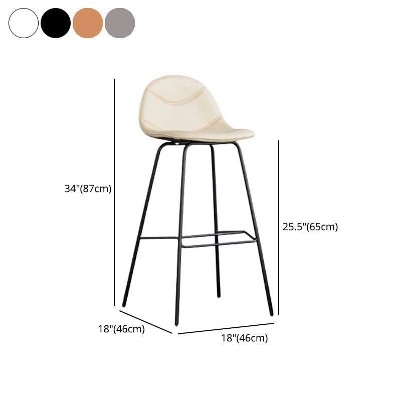 Minimalist Style Leather Counter Stool Low Back Stools with Metal Legs