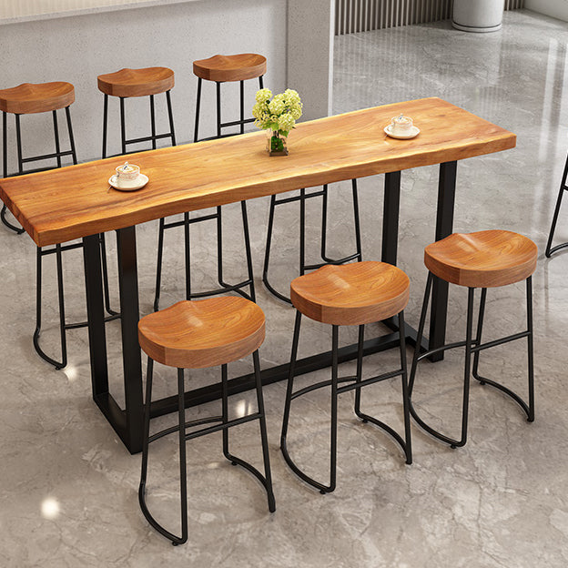 Contemporary Rectangle Bar and Counter Stool Wood Stool with Sled Base