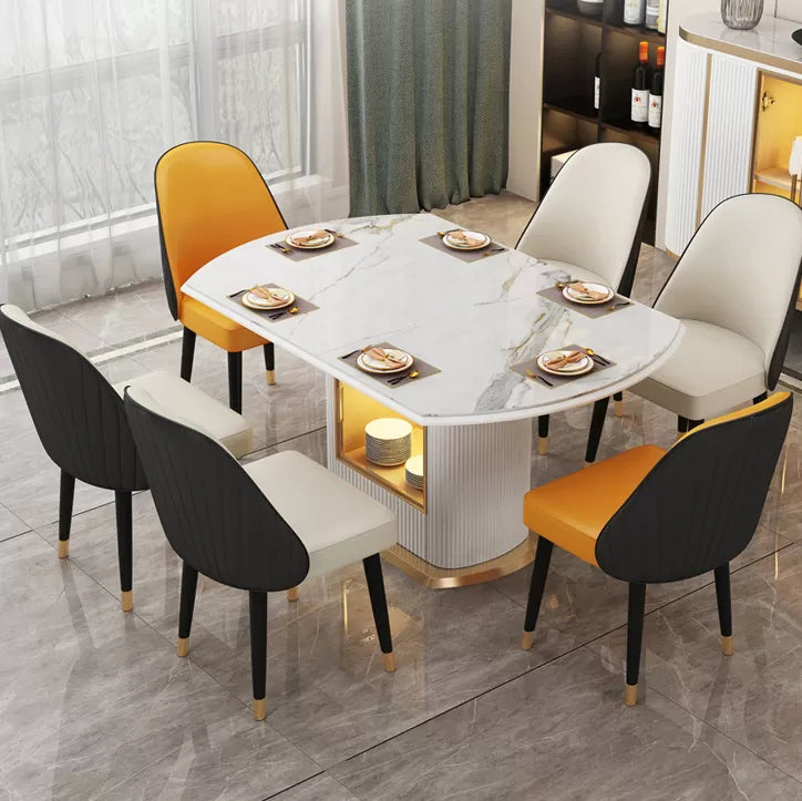 Glam 1/4/7/9 Pieces Scalable Dinette Set with Sintered Stone Top Round Dining Table Set