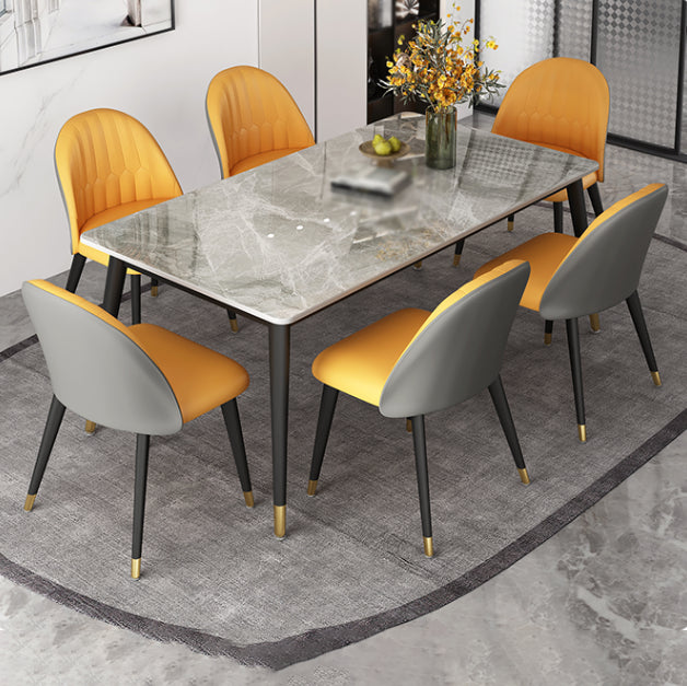 Glam Rectangle Dinette Set 1/4/5/7 Pieces Dining Table Set with Grey Sintered Stone Top