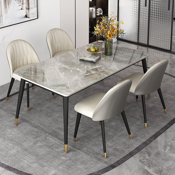 Glam Rectangle Dinette Set 1/4/5/7 Pieces Dining Table Set with Grey Sintered Stone Top