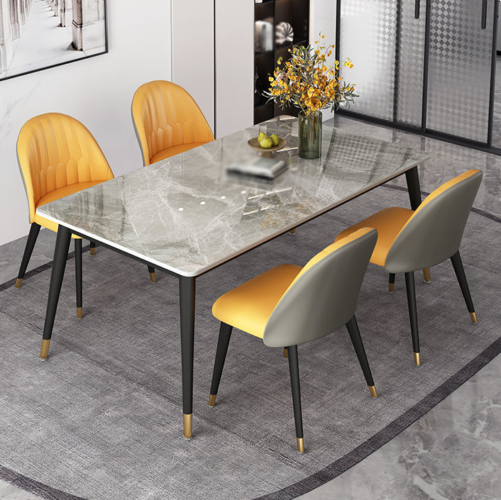 Glam Rectangle Dinette Set 1/4/5/7 Pieces Dining Table Set with Grey Sintered Stone Top
