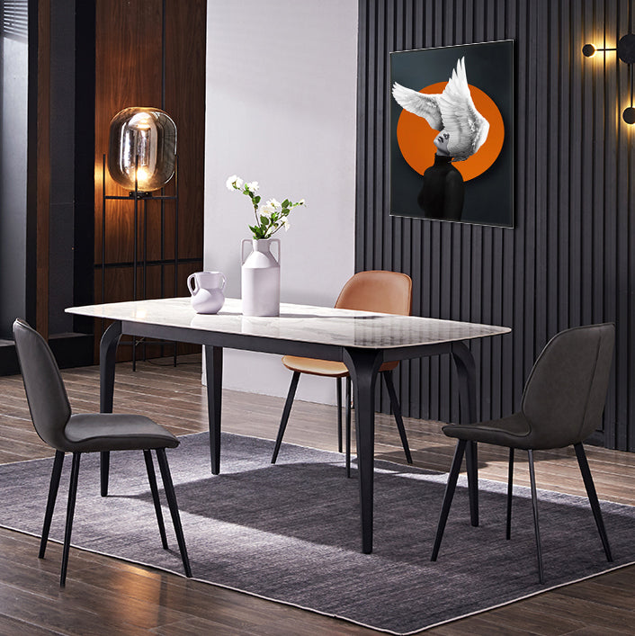Modern Rectangle Dinette Set 1/2/4/5/7 Pieces Dining Table Set with Grey Sintered Stone
