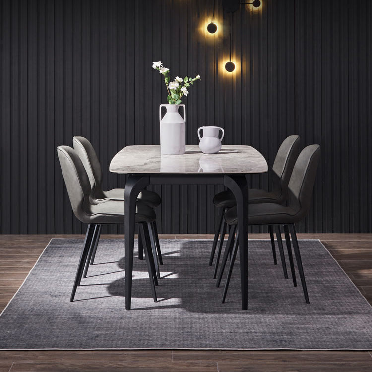Modern Rectangle Dinette Set 1/2/4/5/7 Pieces Dining Table Set with Grey Sintered Stone