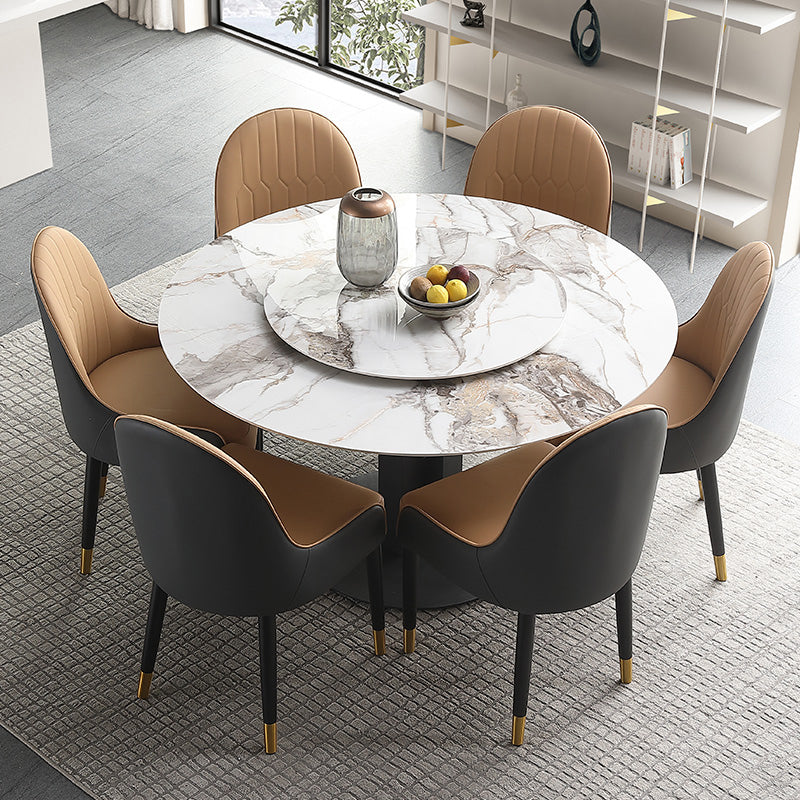Modern Round Dinette Set 1/4/5/7 Pieces Black Dining Table Set with Sintered Stone Top