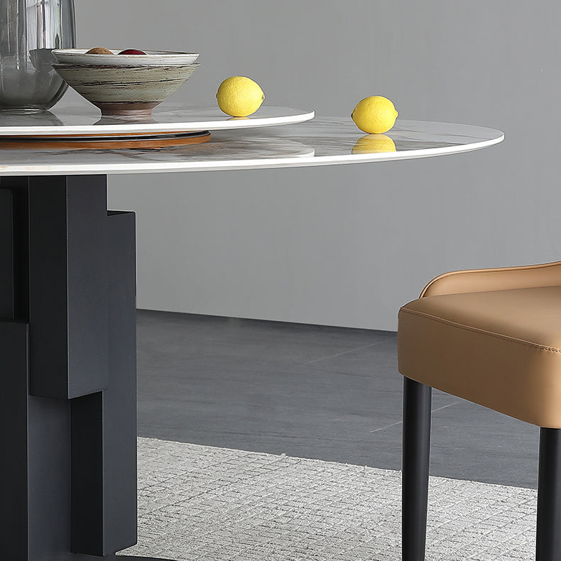 Modern Round Dinette Set 1/4/5/7 Pieces Black Dining Table Set with Sintered Stone Top