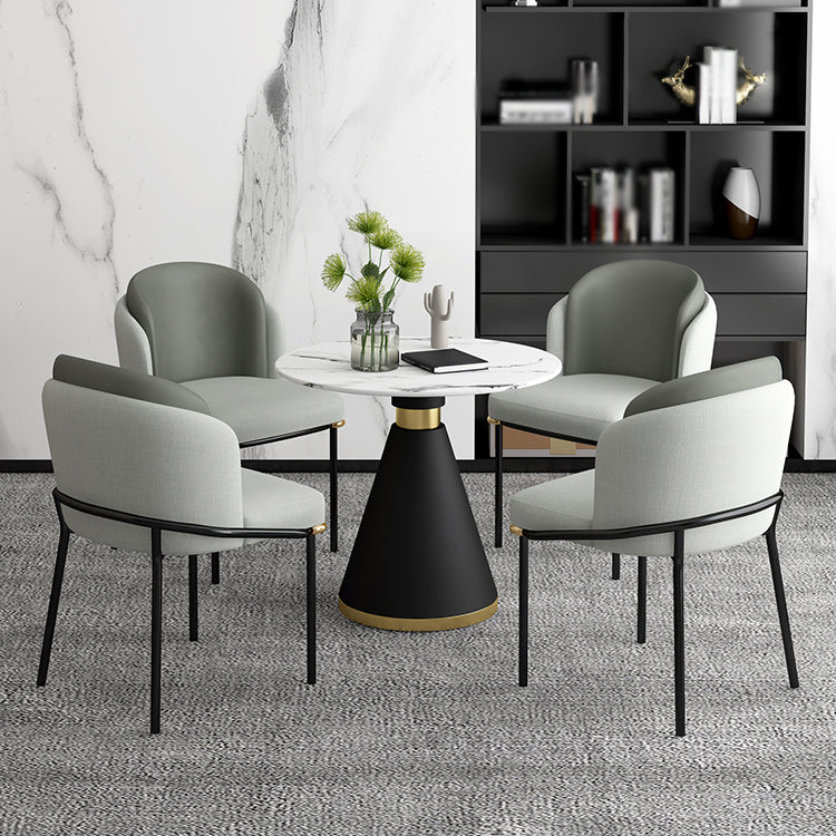 Glam Round Dinette Set 1/2/4/5 Pieces Black Dining Table Set with White Sintered Stone Top