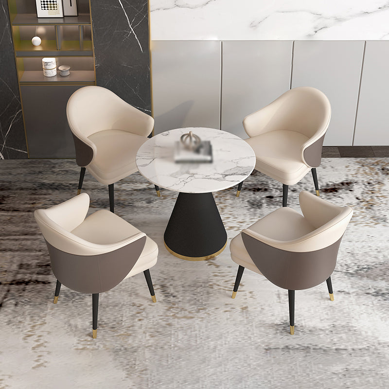 Glam Round Dinette Set 1/2/4/5 Pieces Black Dining Table Set with White Sintered Stone Top